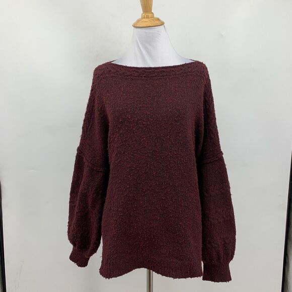 Max Studio Sweater Womens M Medium Raisin Bubble Sleeve Drop Shoulder Popcorn - Picture 2 of 10